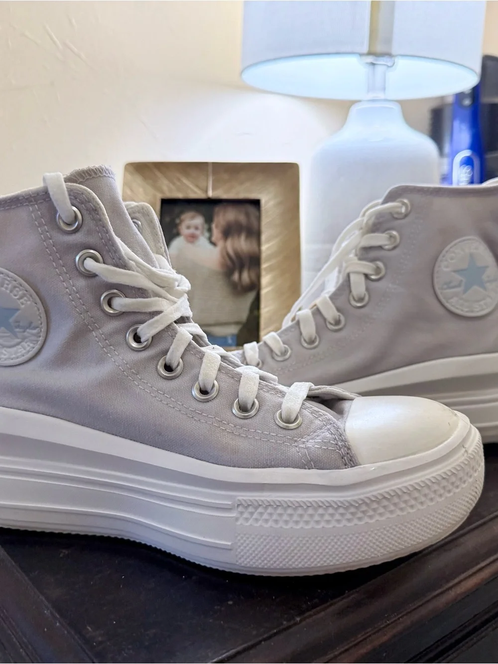 Converse Platform High-Top Sneakers in Light Gray and White
